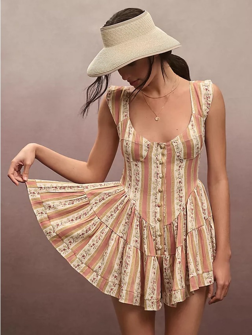 Vanessa Mooney Elisabeth Romper Dress Victorian Stripe Floral Mini